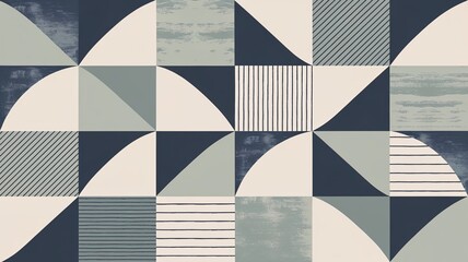 Fototapeta premium Stylish geometric pattern featuring various shapes in muted tones of blue and cream.