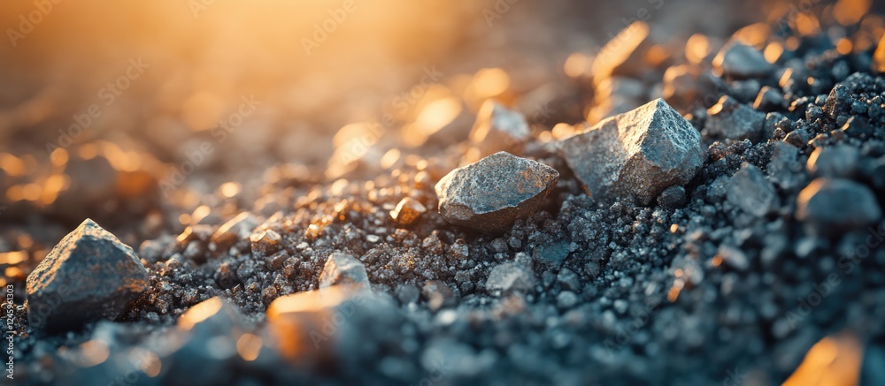 Aufkleber textured crushed rocks scattered on the ground illuminated by warm sunlight creating a natural lands