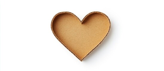 Obraz premium Cardboard heart cutout on white background featuring Valentineâ€™s theme and ample space for custom text or messages.