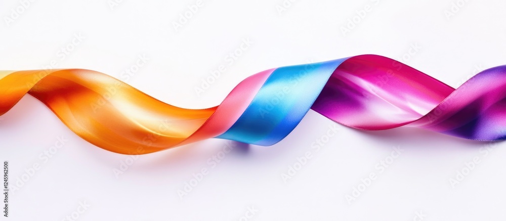 Poster vibrant multi-colored ribbon twisting elegantly on a clean white background for creative and decorat