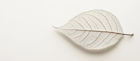 Translucent dry leaf laid on a clean white background showcasing intricate vein patterns and natural textures for design and decoration purposes