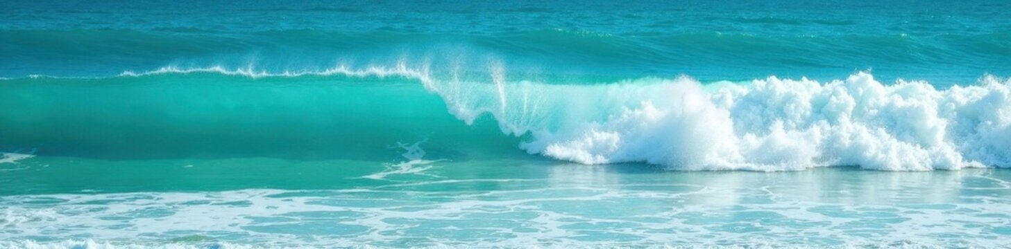 Shimmering turquoise water, rolling waves, frothy white sea foam, scene, wave, peaceful
