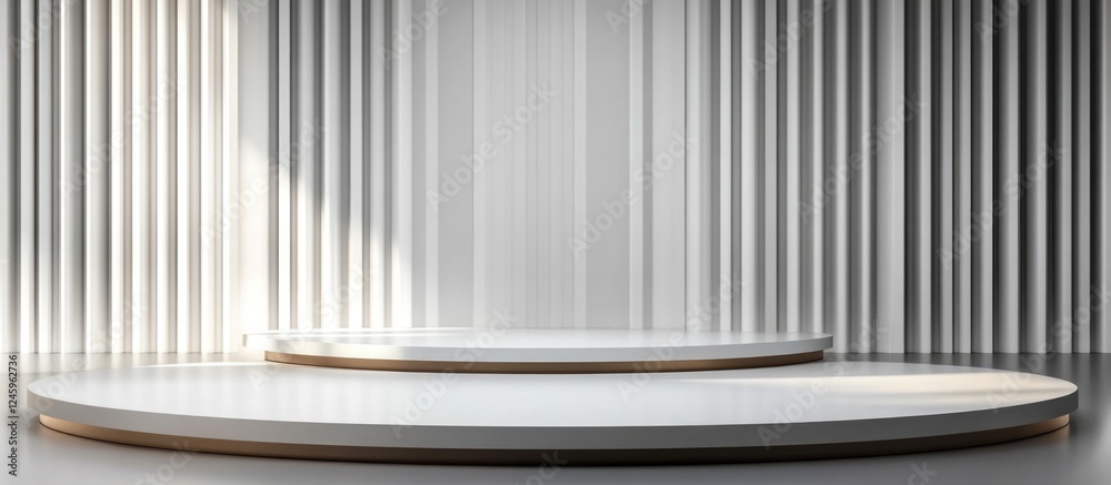 Aufkleber Curved podiums with empty space for text ideal for exhibition backgrounds or mockups in modern minimalist design setting.