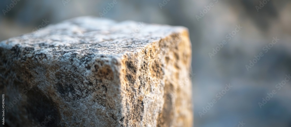 Poster stone cube texture against a blurred natural background showcasing detailed surface features and ear