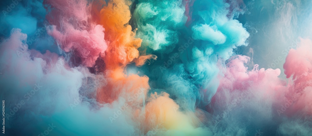 Poster vibrant colorful smoke billowing against a dark backdrop creating an ethereal and artistic atmospher