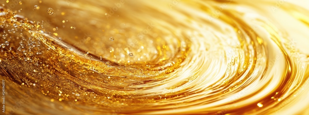 Poster liquid gold swirl with sparkling particles creating a luxurious background with ample empty space fo