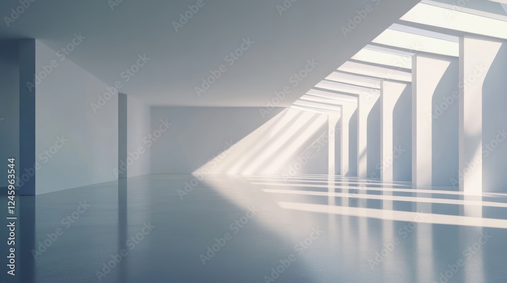 Poster bright and spacious contemporary living room interior with subtle light and empty space for text or 