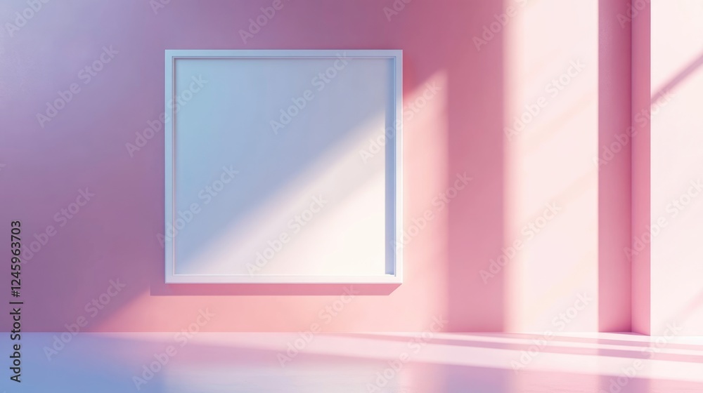 Aufkleber contemporary wall art frame mockup in bright pastel room with natural light and generous empty space