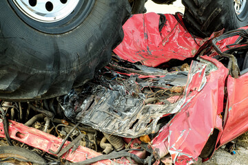 Huge Monster Truck climbs, crushes and completely destroys a demo car © Roberto Sorin