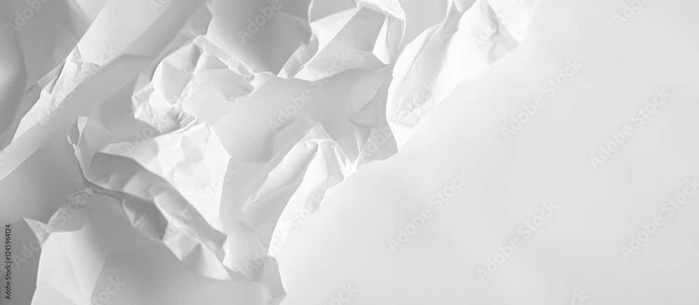 Poster crumpled white paper texture on gray background ideal for overlaying text banners or showcasing prod