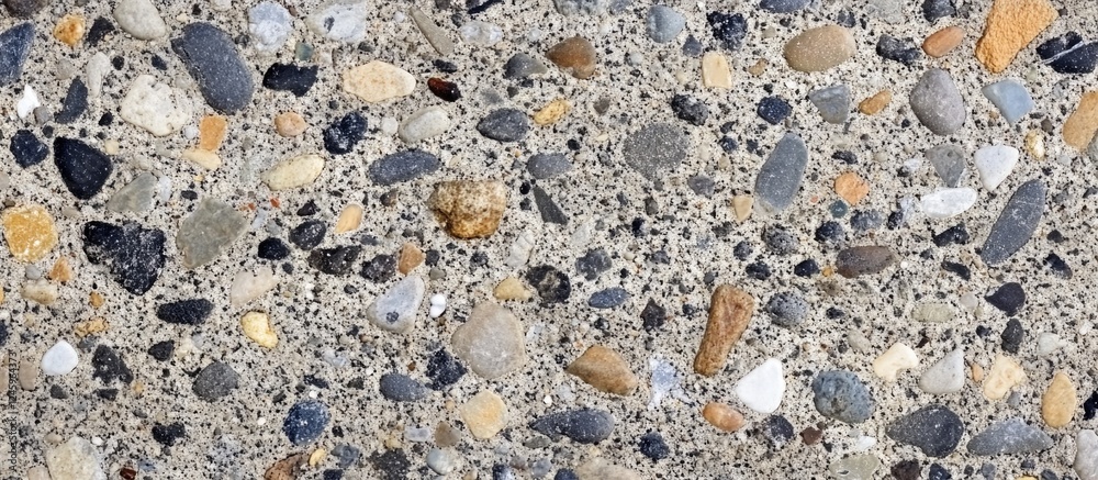 Aufkleber concrete texture background with colorful stones and gravel in a close-up horizontal panorama arrang