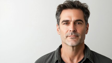 Confident Portrait of a Mature Man with Gray Hair on a White Background Offering Generous Copy Space for Text and Creative Design