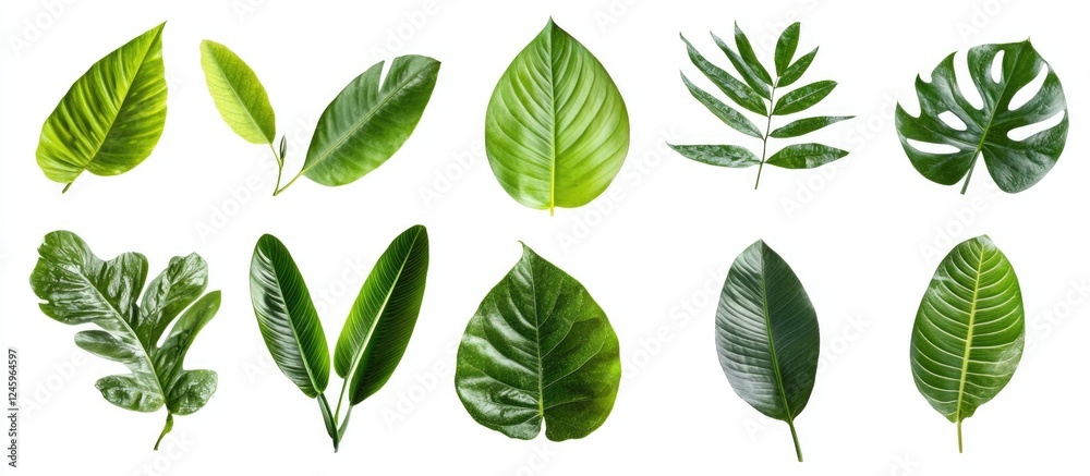 Poster tropical leaf collection isolated on white background diverse green nature textures for backgrounds 