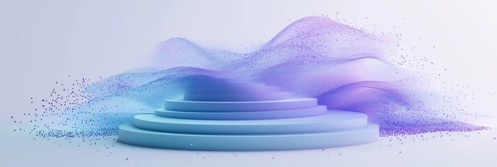 Elegant geometric podium in soft aqua hues with abstract wave patterns