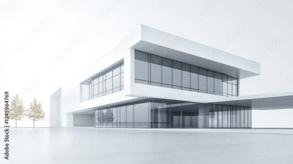 Aufkleber Modern office architecture symbolizing achievement with minimalist design and ample blank space for branding or promotional text.