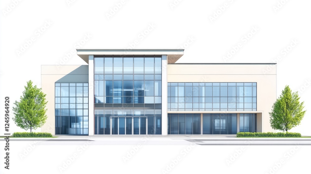 Poster Modern office architecture symbolizing corporate success with ample space for text on a clean white background.