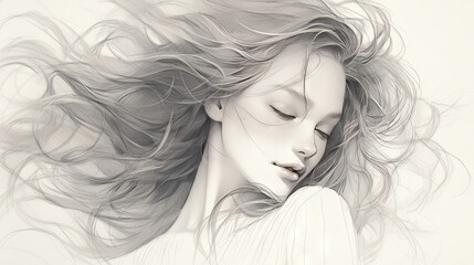 Fototapeta premium Elegant grayscale portrait of a serene woman. 