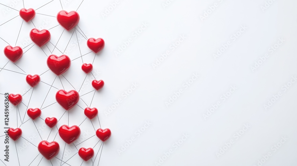 Aufkleber connected red hearts on white background representing love and relationships with copy space for tex