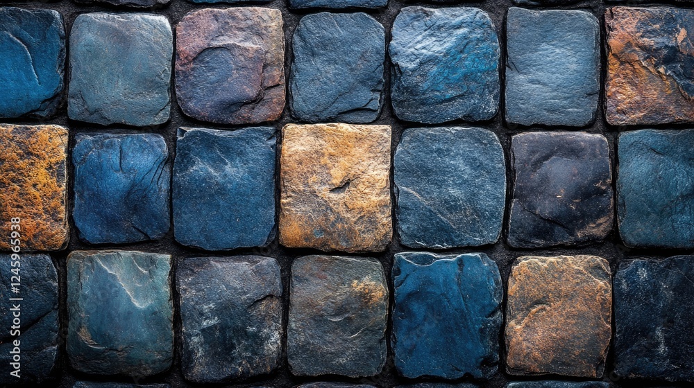 Poster Tumbled Stone Wall Surface with Contrasting Textures and Empty Space for Text Display in a Rustic or Contemporary Design Setting