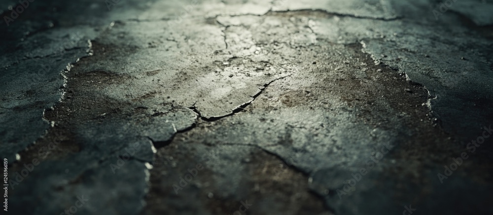 Poster Grungy cracked concrete floor texture with moody lighting for background use in design and illustration projects