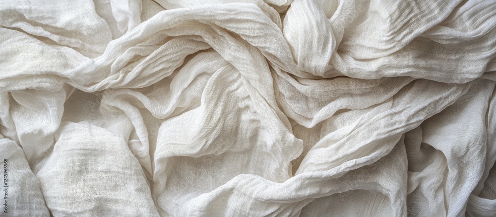 Poster Crumpled white fabric texture ideal for elegant design backgrounds and textile concepts in various creative projects