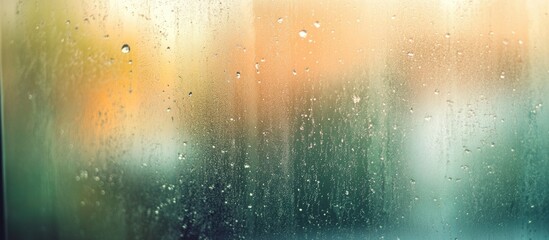 Obraz premium Blurred textured glass background with condensation droplets and soft colors creating an atmospheric, dreamy effect.