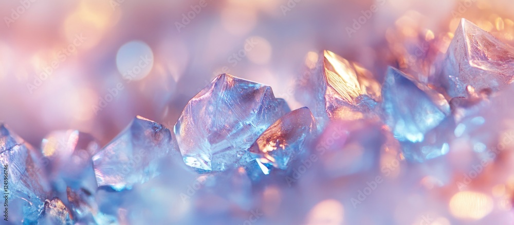 Poster Colorful abstract bokeh background with blurred crystal shapes creating a dreamy and ethereal atmosphere for design projects.