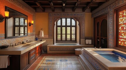 Obraz premium Opulent Moroccan-Inspired Bathroom: A Luxurious Oasis of Tranquility
