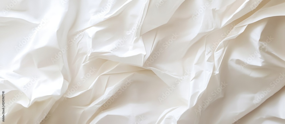 Aufkleber Crumpled white paper texture on a soft background providing a minimalist and creative design element for various projects.