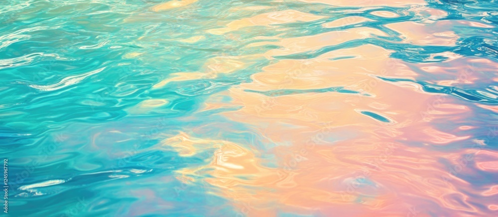 Poster Vibrant and Tranquil Water Texture Background with Colorful Reflections and Soft Fluid Motion