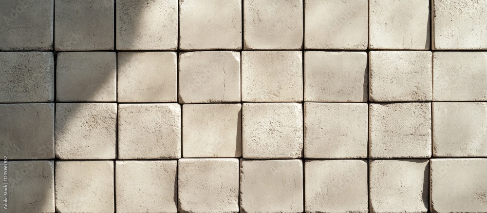 Poster Concrete block texture with warm light showcasing tiled arrangement for design and architectural backgrounds