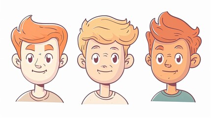 simple cartoon line art faces of smiling boys, on a white background