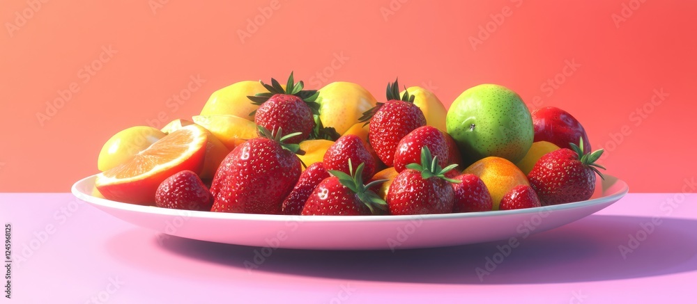 Aufkleber vibrant fruit platter featuring strawberries and citrus fruits with space for custom text or brandin