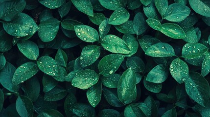 Aerial view of dew-covered green grass leaves with vibrant textures and ample empty space for text or design elements.