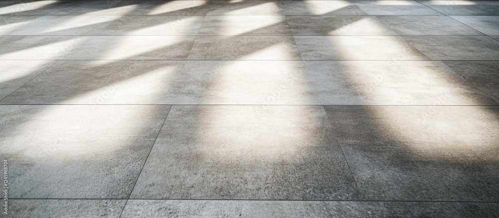 Poster Concrete floor with striped square pattern and soft light shadows ideal for background use in design and architecture projects.