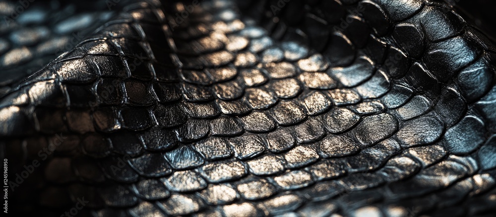 Aufkleber textured black leather with a shiny finish showcasing an intricate scale pattern for luxurious fashi