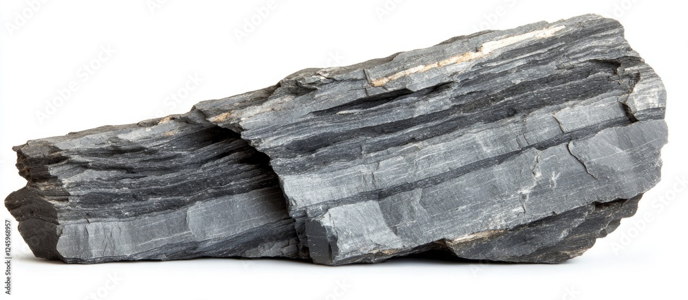 Poster detailed raw specimen of gray shale rock stone isolated on a white background showcasing geological 
