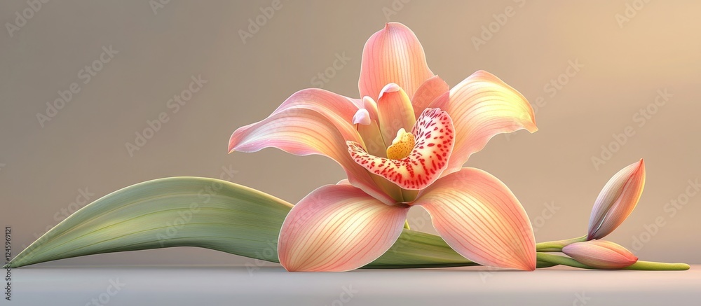 Poster cymbidium orchid in soft pastel tones elegantly displayed on a subtle gray background highlighting i
