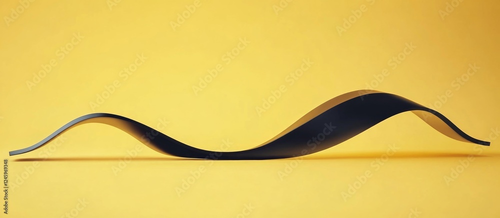 Poster Curved black line design on vibrant yellow background creating a minimalist and modern visual contrast for artistic and commercial use