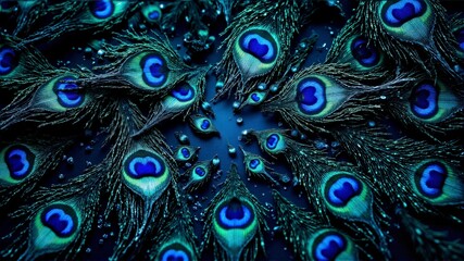 Fototapeta premium A close up of a peacock's feathers with blue eyes
