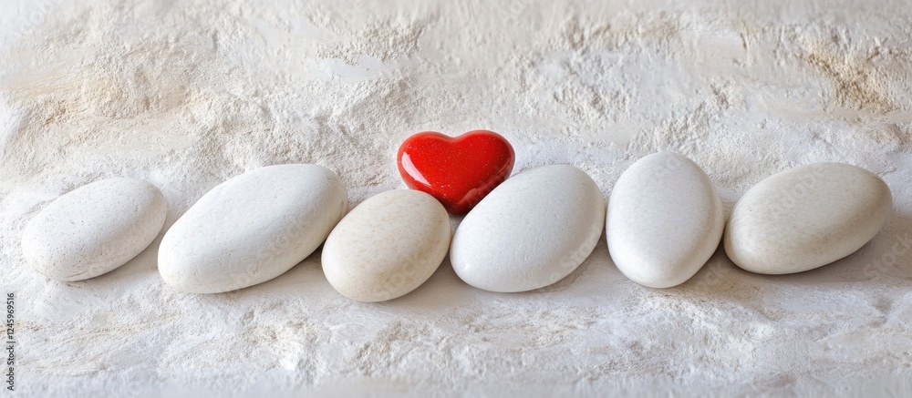 Aufkleber white stones forming a heart shape with a red stone centerpiece on a textured background symbolizing