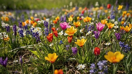 Vibrant Spring Meadow with Colorful Wildflowers