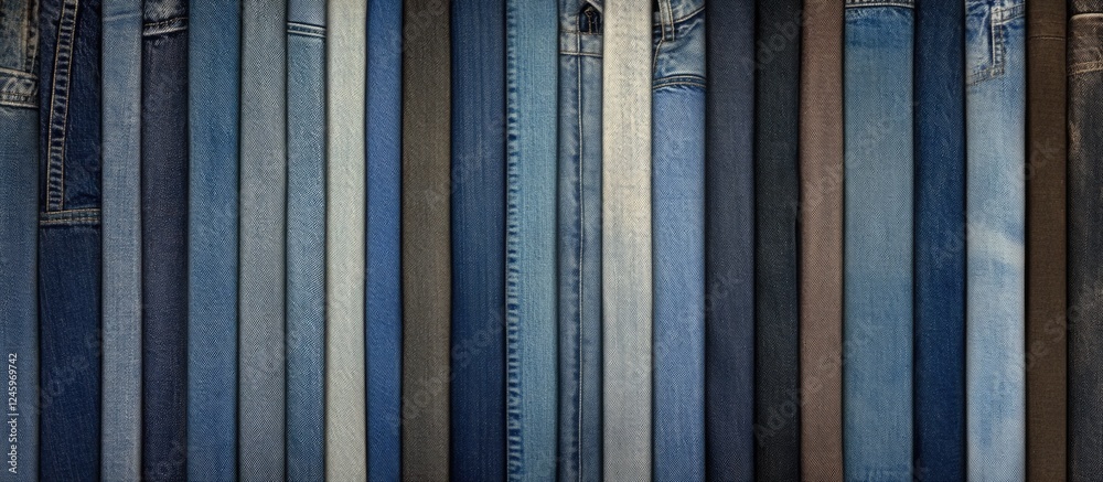 Aufkleber Diverse denim jeans styles arranged vertically with ample space for customization and text overlay on a textured background.