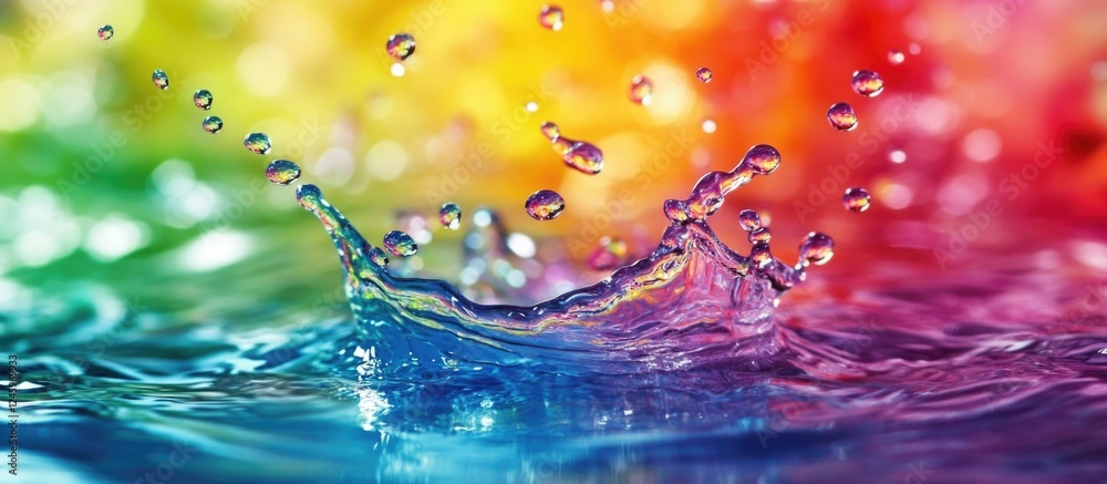 Poster Vibrant Water Splash with Colorful Background Creating a Dynamic Visual Experience
