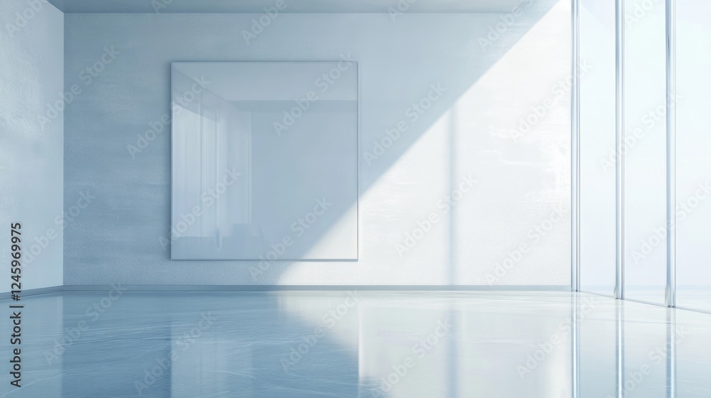 Poster modern minimalist silver living room with ample natural light and clear copy space for custom text o