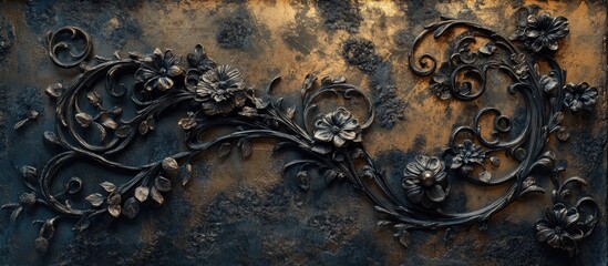 Decorative forged iron gate with intricate floral motifs and ornate detailing showcasing artistry in metal craftsmanship