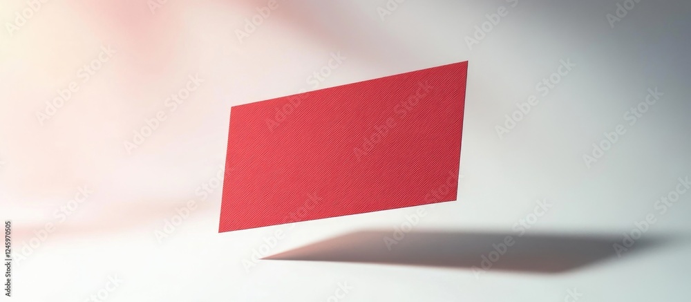 Poster red blank matte textured business card in mid-air against a white background showcasing a profession