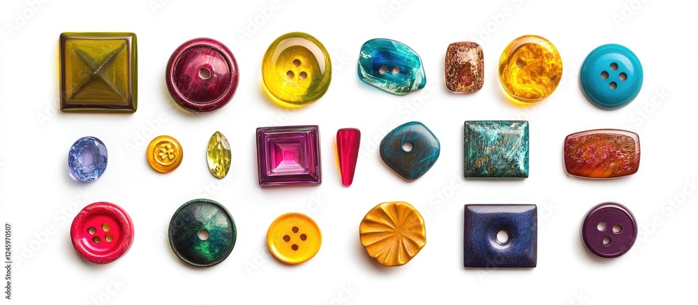 Poster vibrant assortment of assorted colorful buttons displayed on a clean white background for creative p