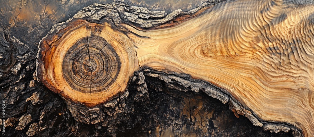 Leinwandbilder detailed view of cut tree trunk showcasing wood grain patterns and natural textures in a rustic back