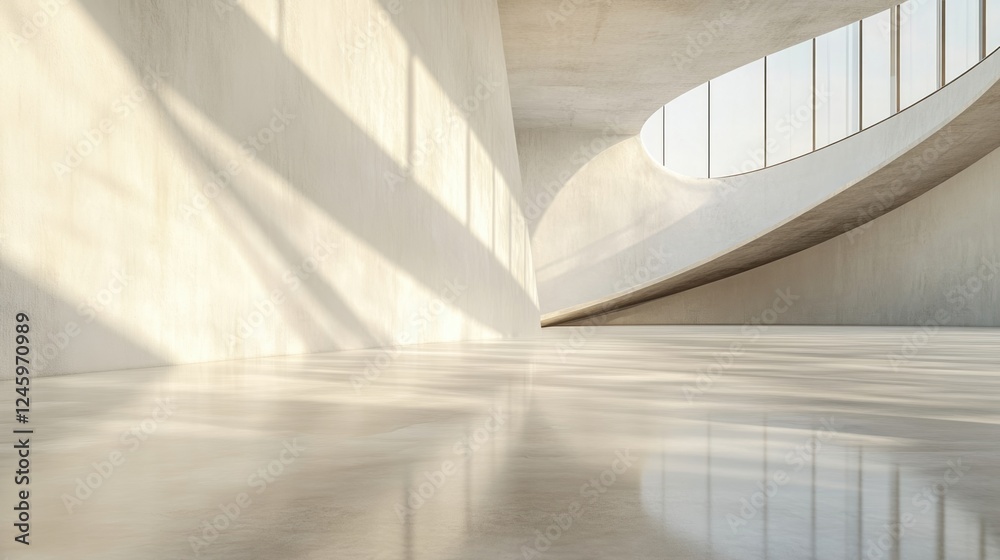 Poster modern minimalist interior with elegant architectural lines and ample natural light in a spacious co
